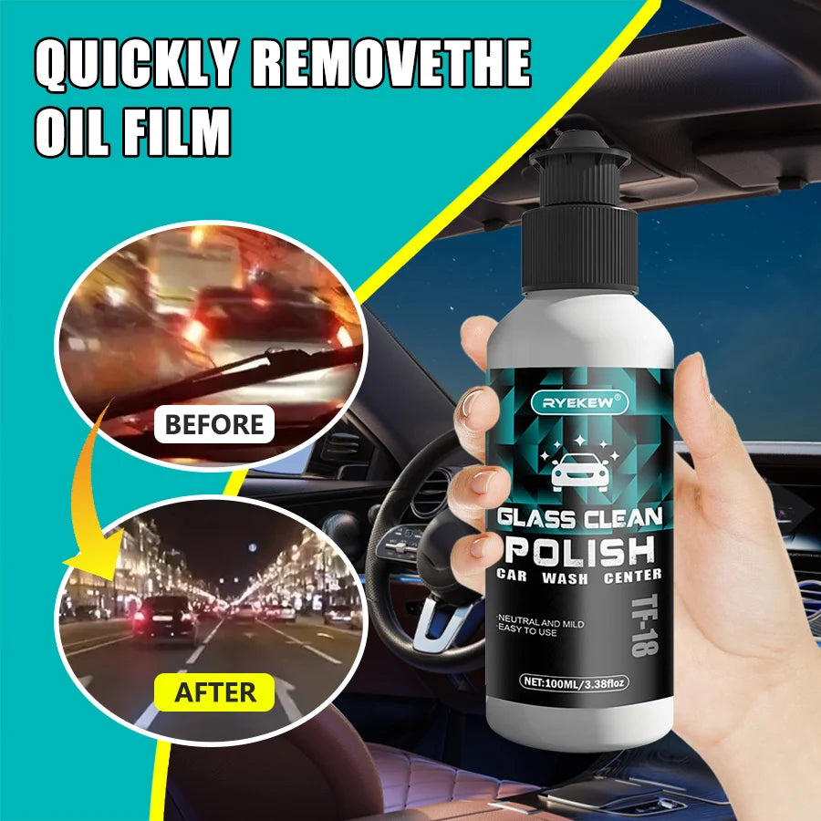 Car Glass Oil Film Remover – Crystal Clear Vision & Rain Repellent Coating