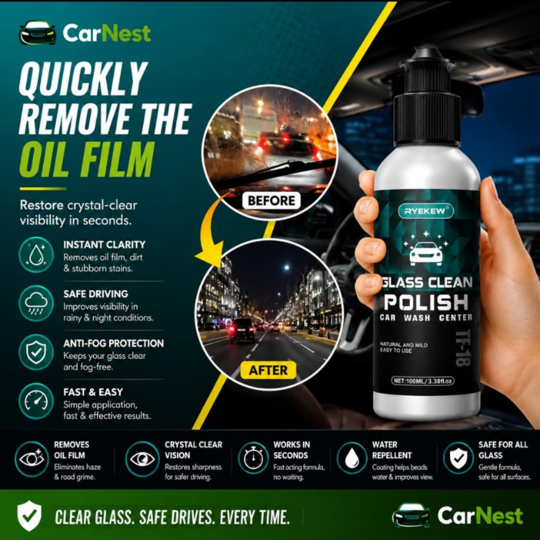 Car Glass Oil Film Remover – Crystal Clear Vision & Rain Repellent Coating