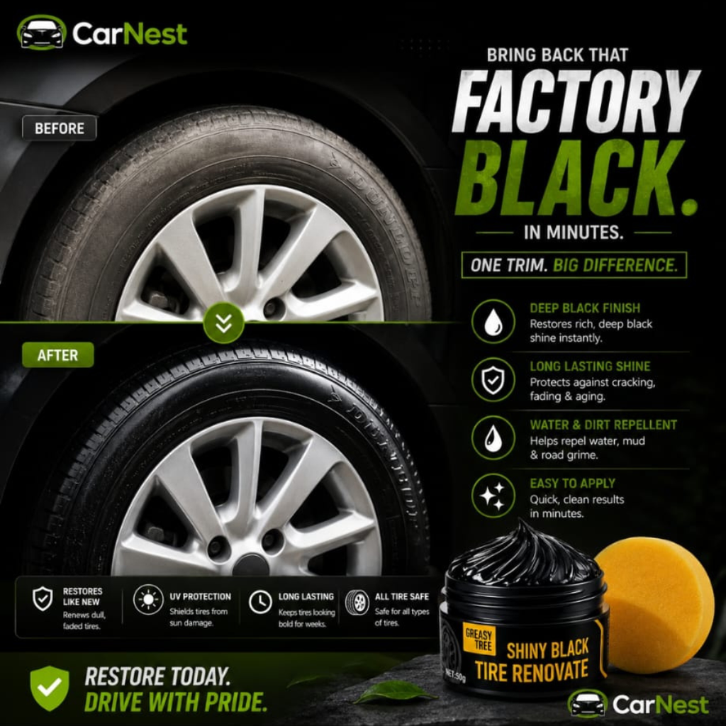 CarNest™ Tire Shine & Plastic Restorer – Restore Faded Trim & Remove Scratches in Minutes