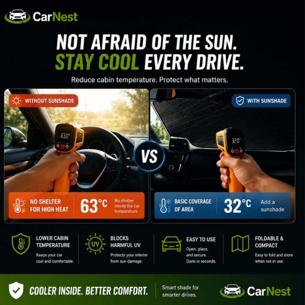Stay Cool Anywhere  Foldable Car Sunshade – Universal Heat & UV Protection