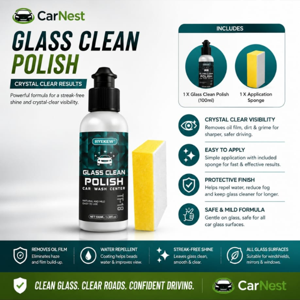 Car Glass Oil Film Remover – Crystal Clear Vision & Rain Repellent Coating