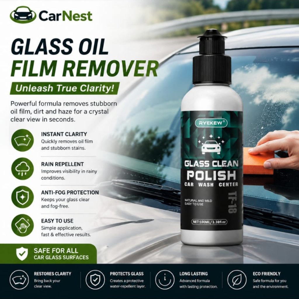 Car Glass Oil Film Remover – Crystal Clear Vision & Rain Repellent Coating