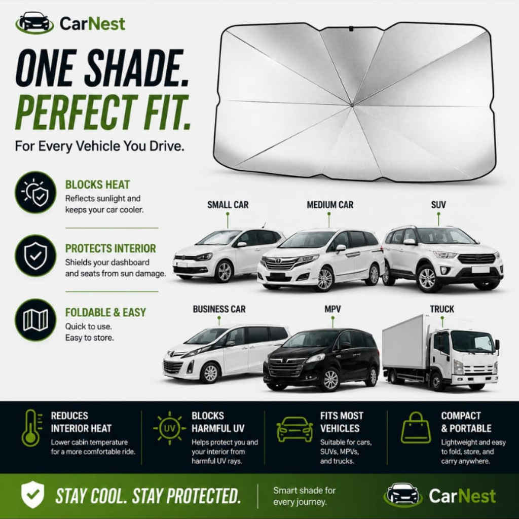 Stay Cool Anywhere  Foldable Car Sunshade – Universal Heat & UV Protection