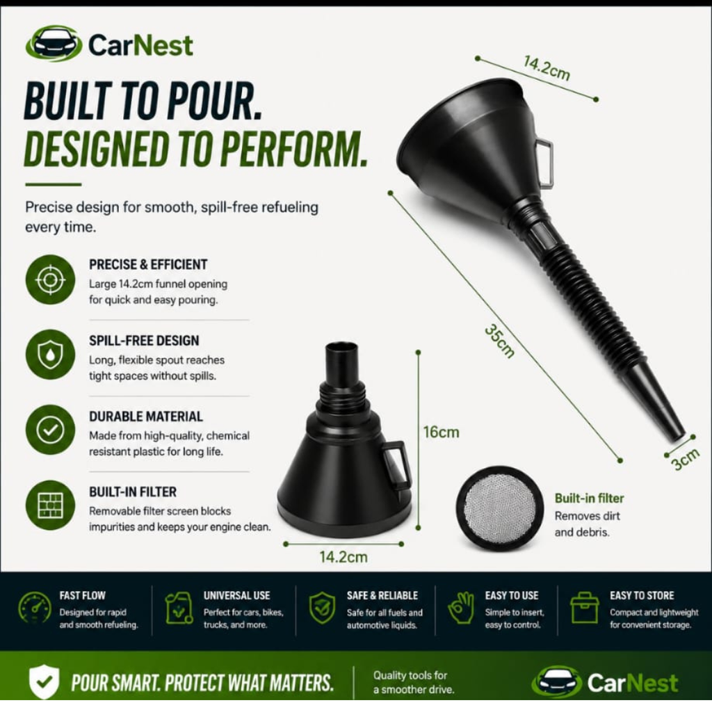Car Fuel Funnel Pro – No-Spill Refueling Tool with Built-in Filter