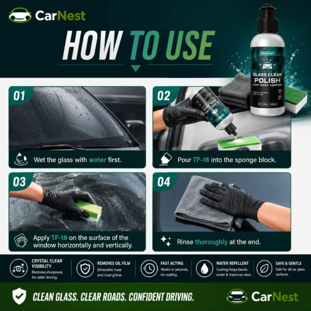 Car Glass Oil Film Remover – Crystal Clear Vision & Rain Repellent Coating