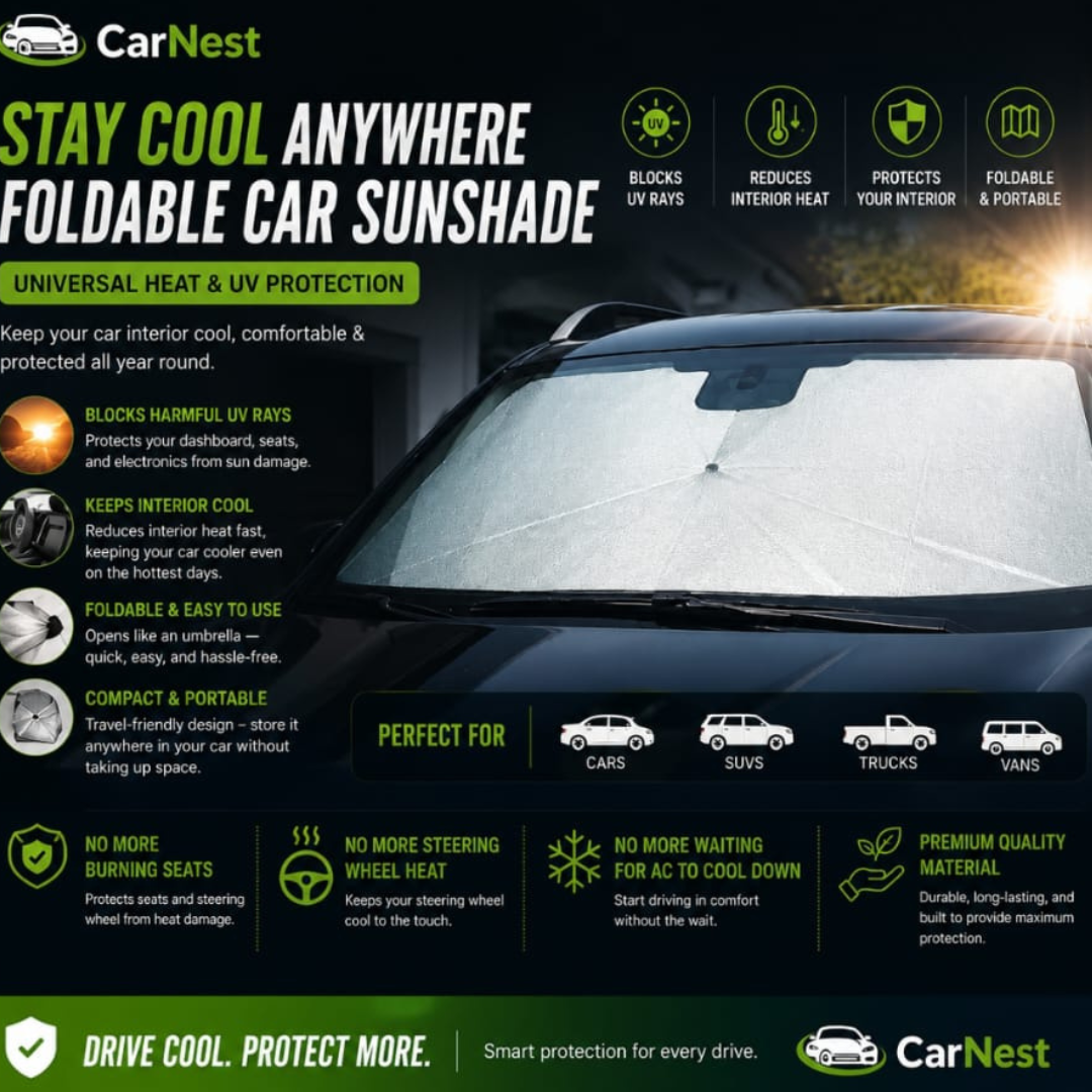 Stay Cool Anywhere  Foldable Car Sunshade – Universal Heat & UV Protection