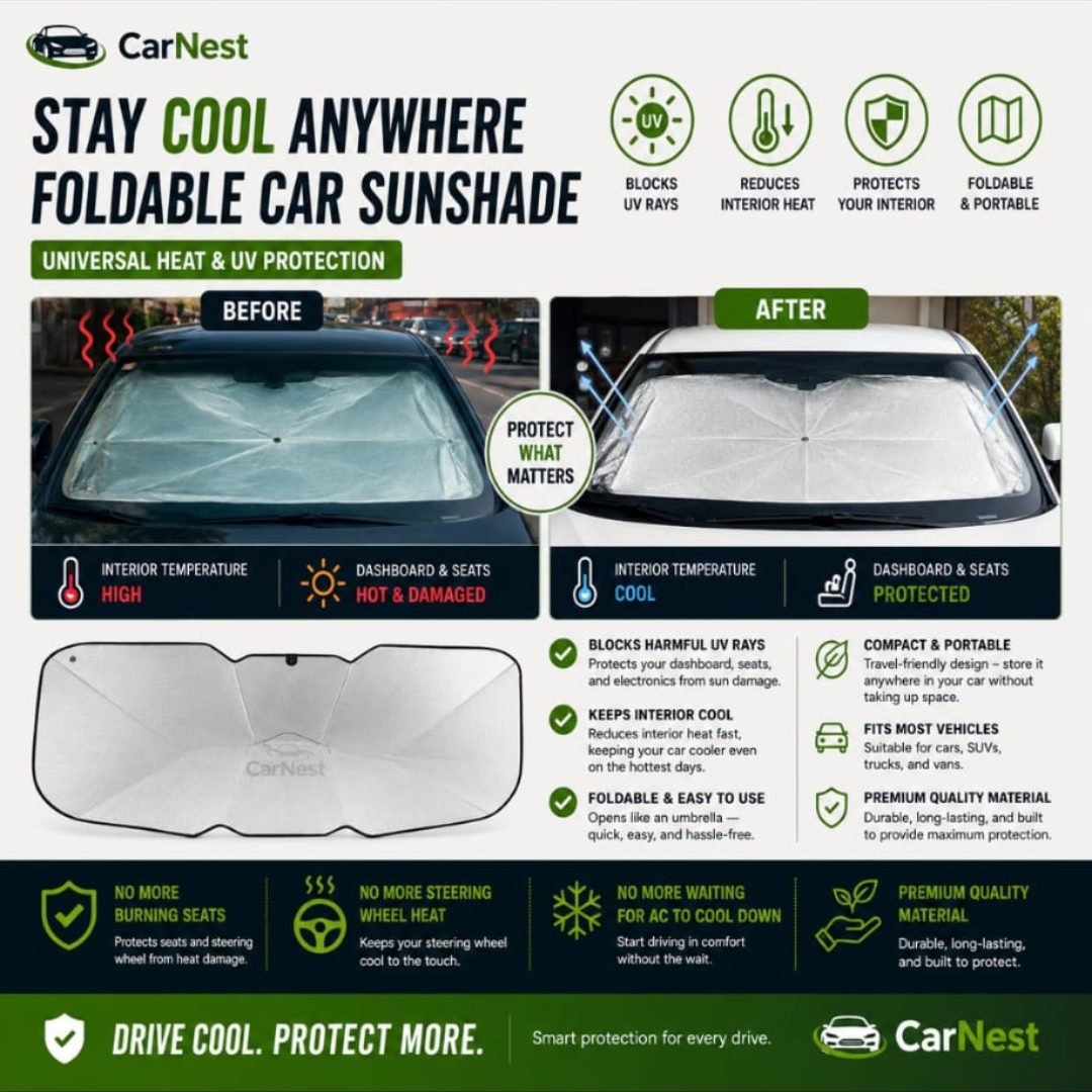 Stay Cool Anywhere  Foldable Car Sunshade – Universal Heat & UV Protection